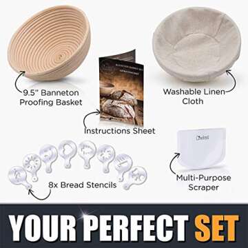 Sourdough Starter Kit - 8.5" Proofing Baskets for Sourdough Bread Baking Supplies 14 Bread Stencils for Sourdough Scraper Proofing Cloth for Bread Baking Gifts Proofing Basket Bread Making Kit
