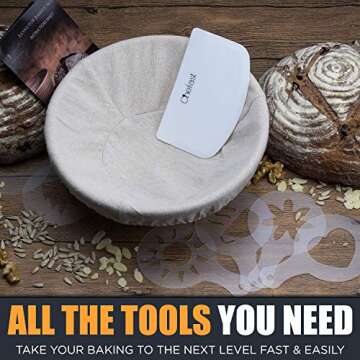 Sourdough Starter Kit - 8.5" Proofing Baskets for Sourdough Bread Baking Supplies 14 Bread Stencils for Sourdough Scraper Proofing Cloth for Bread Baking Gifts Proofing Basket Bread Making Kit