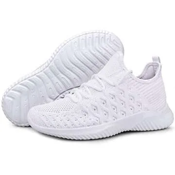 Feethit Womens Slip On Walking Shoes Non Slip Running Shoes Breathable Workout Shoes Lightweight Gym Sneakers White Size 9