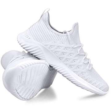 Feethit Womens Slip On Walking Shoes Non Slip Running Shoes Breathable Workout Shoes Lightweight Gym Sneakers White Size 9