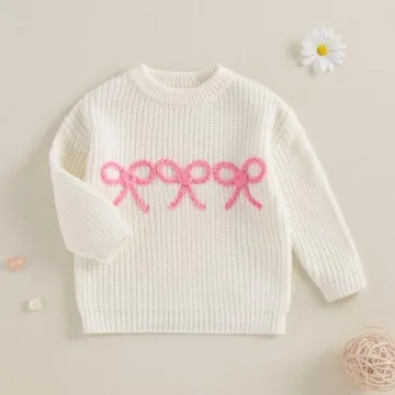 Toddler Knit Sweater with Bow Embroidery for Girls
