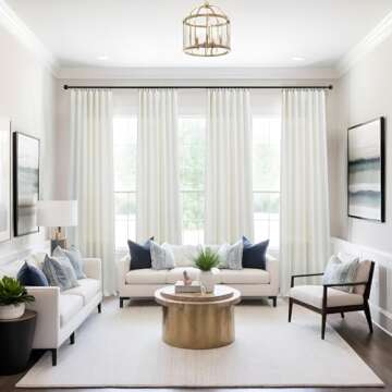 Natural Linen Curtains 84 Inch Length 2 Panels Set for Living Room,Rod Pocket Ivory Cream Colored Bo...