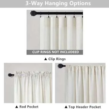 Natural Linen Curtains - Elegant Light Filtering Panels 84 Inch Set