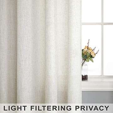 Natural Linen Curtains - Elegant Light Filtering Panels 84 Inch Set