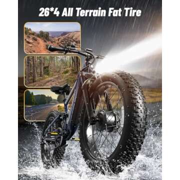 PUCKIPUPPY Electric Bike for Adults Dual Motor 1600W, 48V 20AH Battery Adult Electric Bicycle, 26" Fat Tire Full Suspension, 28MPH 80Miles Range, 7 Speed Hydraulic Disc Brakes，UL Tested Blue Grey