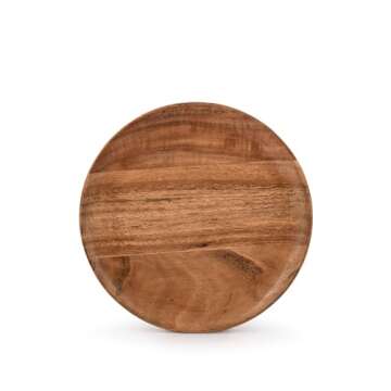 Samhita Acacia Wood Round Wood Plates Set of 4, Easy Cleaning & Lightweight for Dishes Snack, Dessert.(7" x 7" x 1")