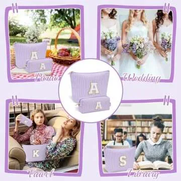 YOOLIFE Birthday Gifts for Kids - Personalized Monogram Makeup Bag Cosmetic Bag Travel Toiletry Bag | Makeup Bag for Girls Teen Girl Friend Sister Wife Girlfriend Daughter Gifts Purple A