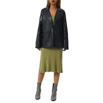 BHMAWSRT Women's Faux Leather Blazer Coat Fashionable & Comfy