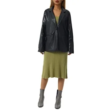 BHMAWSRT Women's Faux Leather Blazer Coat Fashionable & Comfy