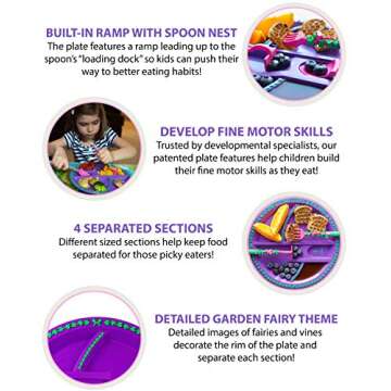 Constructive Eating Plate and Utensils Set - Made in USA - Toddler Dinnerware, Kids Dinnerware and Utensils Set for Ages 1-3, Toddler Utensils 2 and 3 Year Old, Divided Toddler Plates (Garden Fairy)