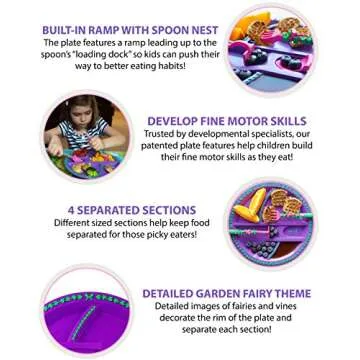 Constructive Eating Plate and Utensils Set - Made in USA - Toddler Dinnerware, Kids Dinnerware and Utensils Set for Ages 1-3, Toddler Utensils 2 and 3 Year Old, Divided Toddler Plates (Garden Fairy)