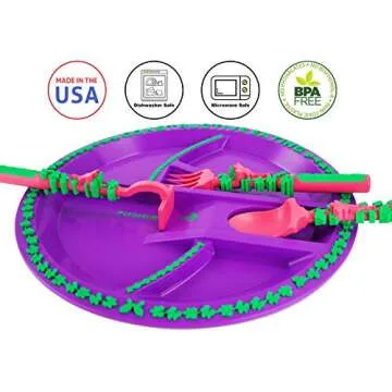 Constructive Eating Plate and Utensils Set - Made in USA - Toddler Dinnerware, Kids Dinnerware and Utensils Set for Ages 1-3, Toddler Utensils 2 and 3 Year Old, Divided Toddler Plates (Garden Fairy)