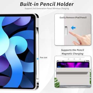 kenke Case for iPad Air 11-inch M2 (2024), iPad Air 5th/4th Generation (2022/2020) 10.9-inch, Auto Sleep/Wake Slim Trifold Stand Case with Pencil Holder, Soft TPU Smart Back Cover, Gray