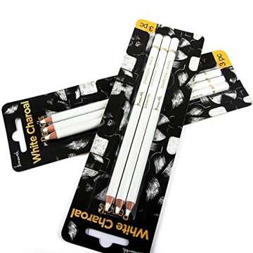 Professional White Charcoal Pencils Set - Brusarth 3 Pieces Sketch Highlight White Pencils for Drawi...