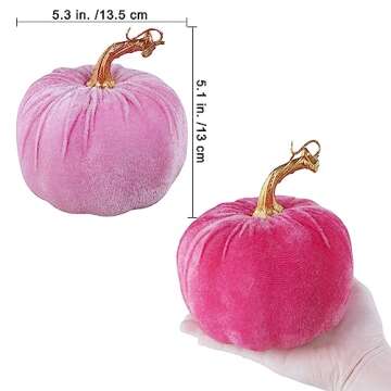 Winlyn 4 Pcs Assorted Faux Pink Velvet Pumpkins Decorative Fabric Pumpkins Foam Pumpkins 5" for Gift...