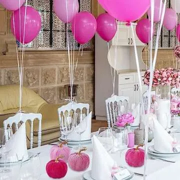 Winlyn 4 Pcs Assorted Faux Pink Velvet Pumpkins Decorative Fabric Pumpkins Foam Pumpkins 5" for Gifts Fall Wedding Baby Shower Thanksgiving Halloween Table Centerpiece Mantel Bowl Farmhouse Décor