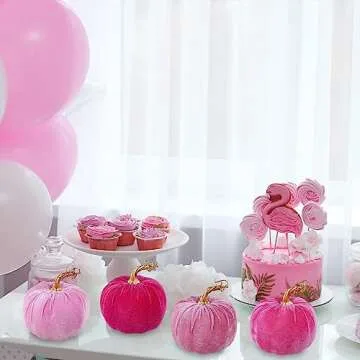 Winlyn 4 Pcs Assorted Faux Pink Velvet Pumpkins Decorative Fabric Pumpkins Foam Pumpkins 5" for Gifts Fall Wedding Baby Shower Thanksgiving Halloween Table Centerpiece Mantel Bowl Farmhouse Décor