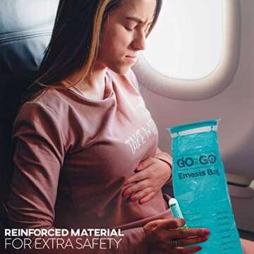 Go on the Go Disposable Emesis Vomit Bags with Aromatherapy Inhalers - for Morning Sickness and Nausea Relief - 30 Vomit Bags and 2 Inhalers, Great for Medical, Home, Travel, Car, Plane and Boat