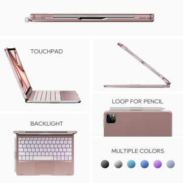 edaiser Swivel Keyboard Case for Apple iPad Air 11 inch M2 & iPad Pro 11-inch (4th/3rd/2nd/1st) & iPad Air 5th 4th Generation; Rotatable Cover with Pencil Holder, Trackpad, Backlit, Pink Rose
