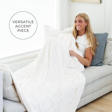 GRACED SOFT LUXURIES Throw Blanket Softest Warm Elegant Cozy Faux Fur Aesthetic for Home, Couch, Sofa, Bed, Living Room (Solid Ivory, Extra Large 60" x 80")
