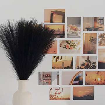 Faux Pampas Grass Decor,ROMZCPH 6 Stems 17"/45cm Small Artificial Pampas Grass,Short Fake Pompous Grass Flower Arrangement for Boho Home Wedding Decoration（Black）