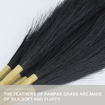 Faux Pampas Grass Decor,ROMZCPH 6 Stems 17"/45cm Small Artificial Pampas Grass,Short Fake Pompous Grass Flower Arrangement for Boho Home Wedding Decoration（Black）