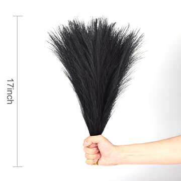 Faux Pampas Grass Decor,ROMZCPH 6 Stems 17"/45cm Small Artificial Pampas Grass,Short Fake Pompous Grass Flower Arrangement for Boho Home Wedding Decoration（Black）