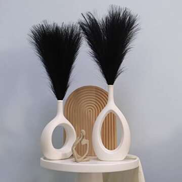 Faux Pampas Grass Decor,ROMZCPH 6 Stems 17"/45cm Small Artificial Pampas Grass,Short Fake Pompous Grass Flower Arrangement for Boho Home Wedding Decoration（Black）