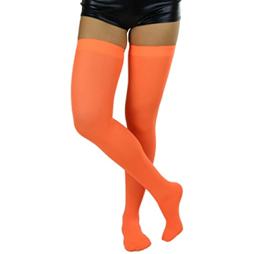 ToBeInStyle Women's Nylon Thigh High Schoolgirl Opaque Stockings - Neon Orange