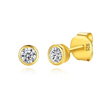 Stylish 14K Gold Plated Sterling Silver 3mm Stud Earrings