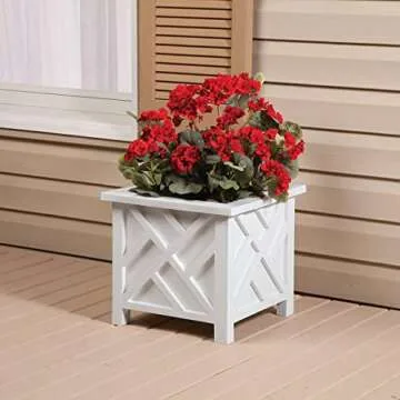 Miles Kimball Set of 2 Chippendale Planter Boxes, White, Plant Holder for Garden, Patio and Lawn, 14¾ sq. x 13¼ H Inches Overall