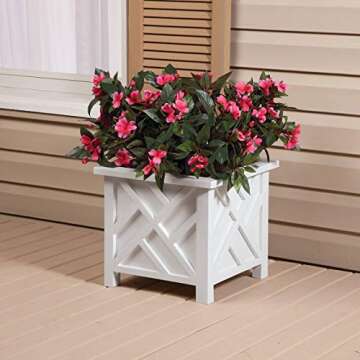 Miles Kimball Set of 2 Chippendale Planter Boxes, White, Plant Holder for Garden, Patio and Lawn, 14¾ sq. x 13¼ H Inches Overall