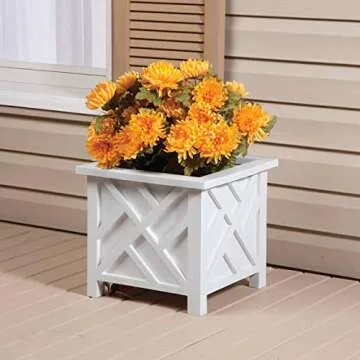 Miles Kimball Set of 2 Chippendale Planter Boxes, White, Plant Holder for Garden, Patio and Lawn, 14¾ sq. x 13¼ H Inches Overall