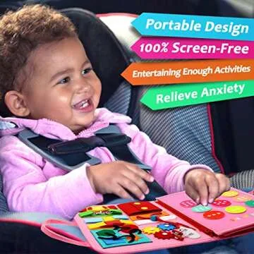 Qizfun Busy Board Montessori Toy for 1 2 3 4 Years Old, Educational Activity Sensory Board Preschool Learning Fine Motor Skills Toys, Toddler Travel Toy for Plane Car, Gift for Boys Girls (Pink/P4)