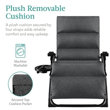 Oversized Zero Gravity Chair with Removable Cushion and Side Tray