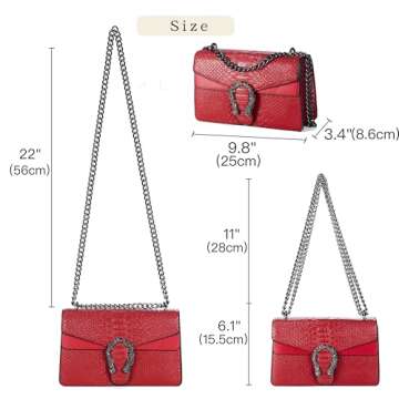 DEEPMEOW Crossbody Shoulder Evening Bag for Women - Snake Printed Leather Messenger Bag Chain Strap Clutch Small Square Satchel Purse（Red）