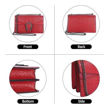 DEEPMEOW Crossbody Shoulder Evening Bag for Women - Snake Printed Leather Messenger Bag Chain Strap Clutch Small Square Satchel Purse（Red）