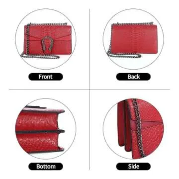 DEEPMEOW Crossbody Shoulder Evening Bag for Women - Snake Printed Leather Messenger Bag Chain Strap Clutch Small Square Satchel Purse（Red）
