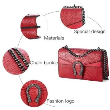 DEEPMEOW Crossbody Shoulder Evening Bag for Women - Snake Printed Leather Messenger Bag Chain Strap Clutch Small Square Satchel Purse（Red）