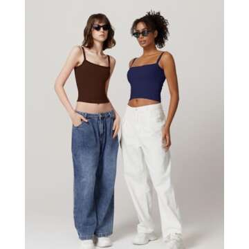 QINSEN Womens Sleeveless Basic Tank Top Slim Fitted Square Neck Ribbed Lace Cami Shirts Brown M