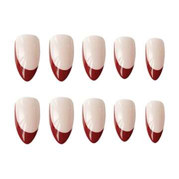Kamize Press on Nails Medium French Fake Acrylic Nails Full Cover Red False Nails for Women and Girl...