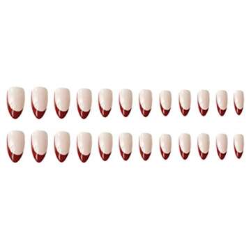 Kamize Press on Nails Medium French Fake Acrylic Nails Full Cover Red False Nails for Women and Girls24PCS