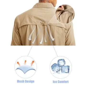 MAGCOMSEN UV Shirts for Men Long Sleeve Fishing Shirts Button Up Work Shirts for Men Hiking Shirts Quick Dry Tactical Shirts Khaki L