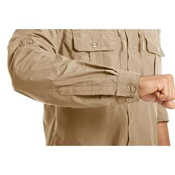 MAGCOMSEN UV Shirts for Men Long Sleeve Fishing Shirts Button Up Work Shirts for Men Hiking Shirts Quick Dry Tactical Shirts Khaki L