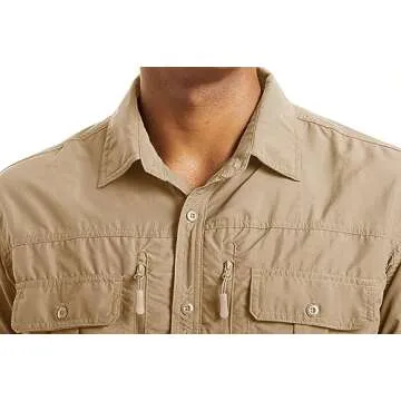 MAGCOMSEN UV Shirts for Men Long Sleeve Fishing Shirts Button Up Work Shirts for Men Hiking Shirts Quick Dry Tactical Shirts Khaki L