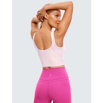 CRZ YOGA Butterluxe Womens High Neck Longline Sports Bra - U Back Padded Crop Workout Tank Top with ...