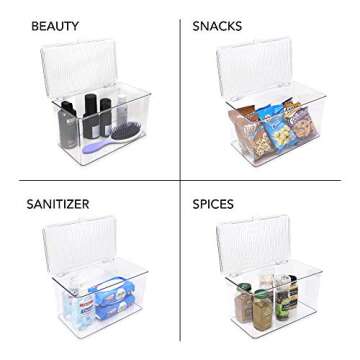 Isaac Jacobs Large Stackable Organizer Bin (10.75” x 6.5” x 6.1”) w Hinged Lid Clear Storage B...