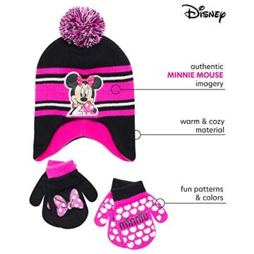 Disney Girls' Hat, Hot Pink Minnie Mittens 2-4, Age 2-4