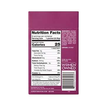 Cure Hydrating Plant Based Electrolyte Mix | Berry Pomegranate Flavor | Non-GMO, Vegan | 8 Pack