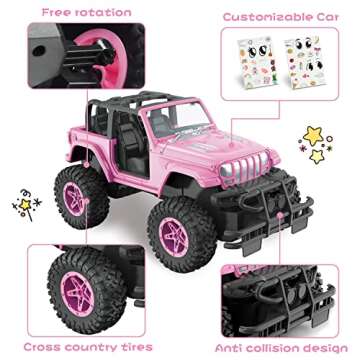 NQD Pink RC Cars 1:16 Scale with DIY Sticker, Remote Control Car for Girls, 80 Min Play 2.4Ghz Jeep RC Trucks,Little Girl Toys Gifts for 4-5 6-7 8-10 Years Old